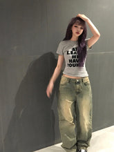 Bxoxo Y2K Harajuku vintage streetwear punk rock hip hop sexy women's crop tops Fashion Hot Girls gothic O-neck Slim baby short sleeve